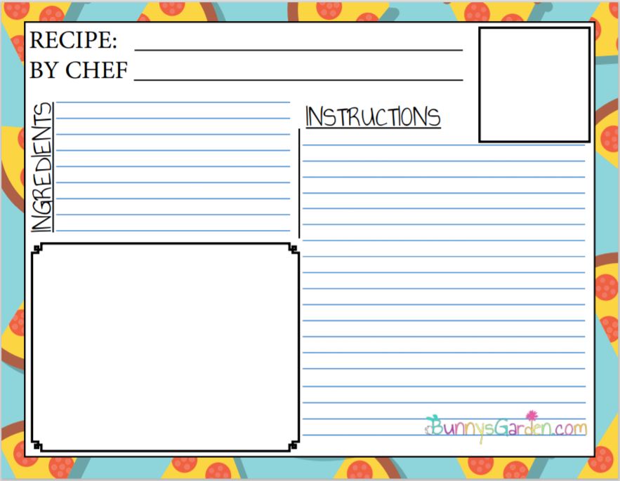 Pizza Themed Recipe Card - Printable Recipe Card