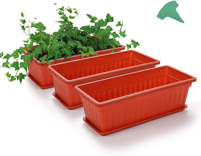 Rectangular Planters for Lettuce Seeds - Three Orange terra cotta colored planters