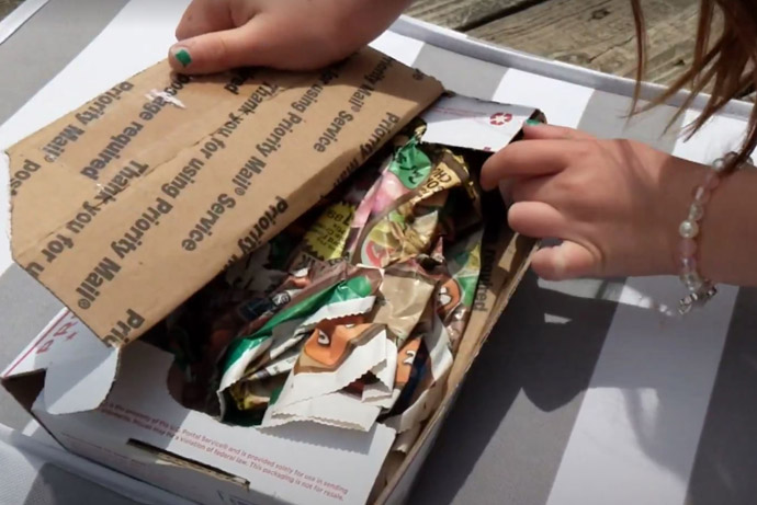 How to Mail a Package without Going to the Post Office - Little Girl's hands a box of seeds for a seed swap