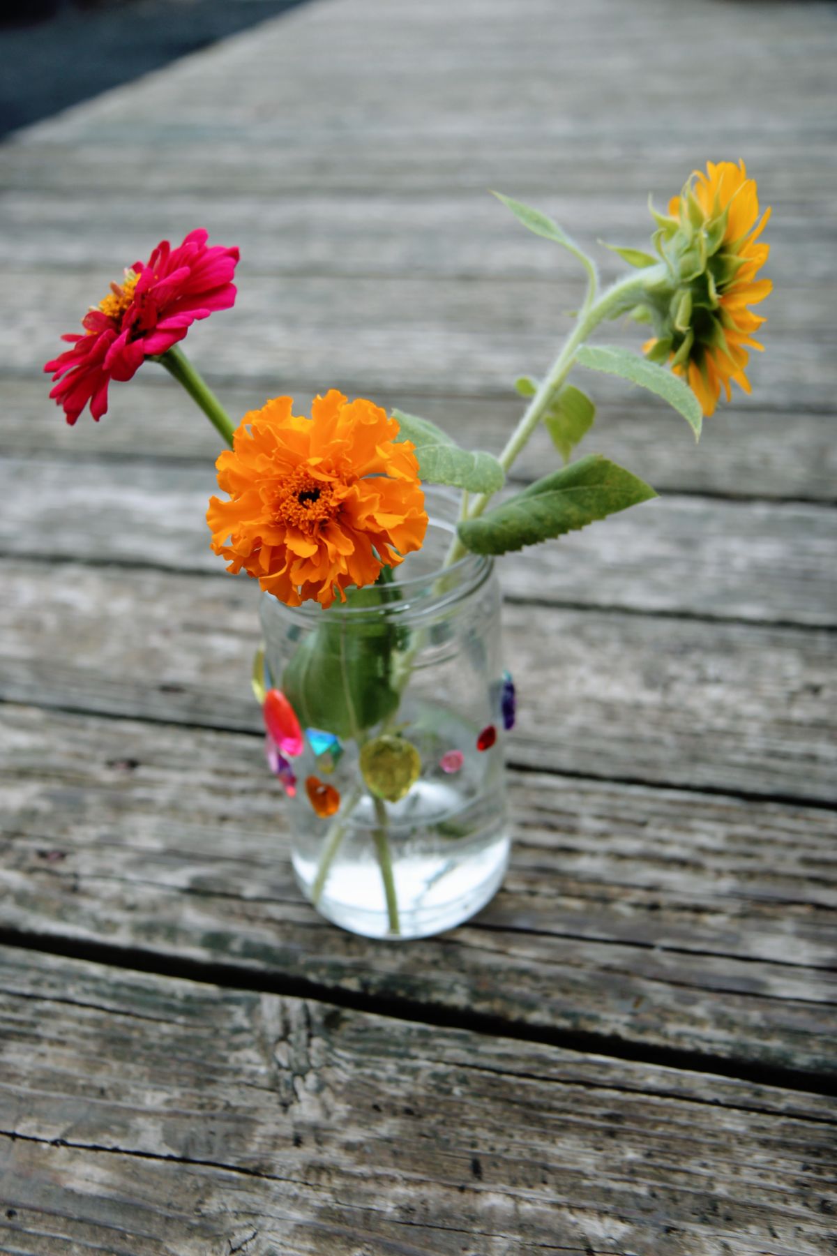 Deadhead Marigolds - Beautiful Summer Flower Vase with Orange Marigold, Pink Zinnia, Dwarf Sunflower