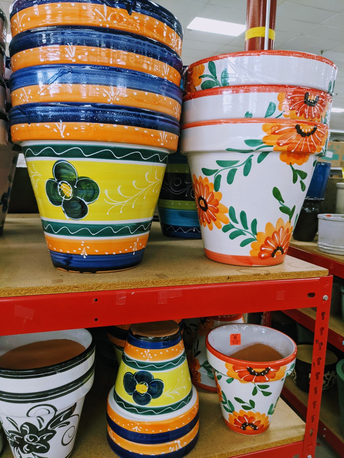 Bright and fun floral patterns on flower pots 