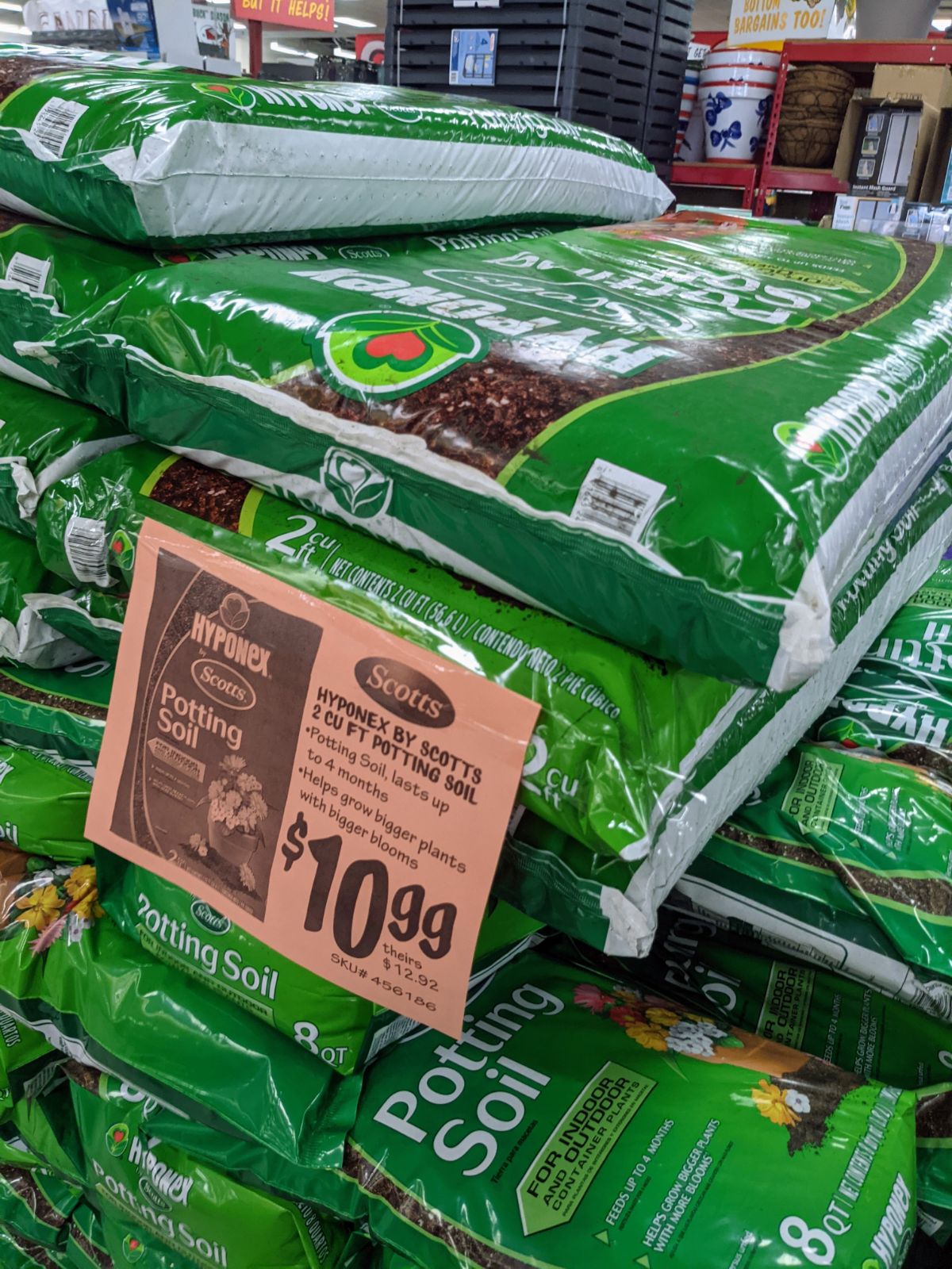 Ollies potting soil options also include the larger bag of Hyponex Potting Soil for $10.99