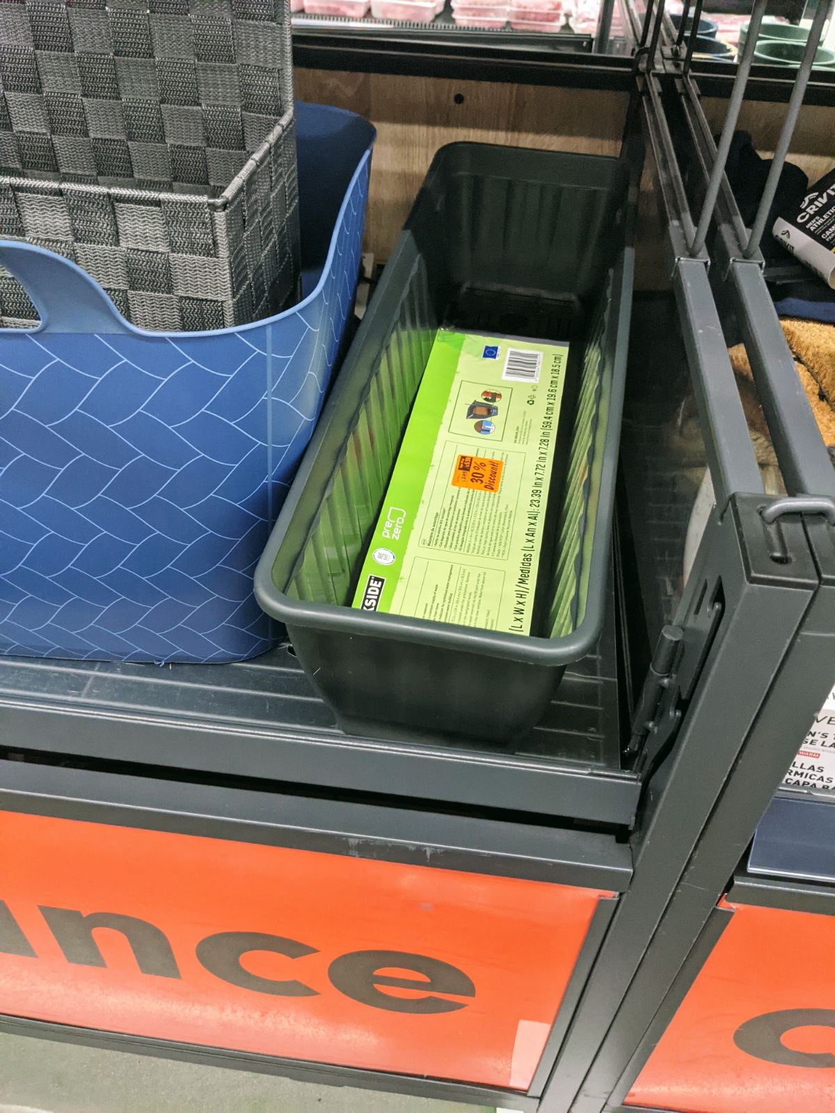 Lidl garden clearance with a rectangular planter for 30% off (Royersford, PA; February 2023)