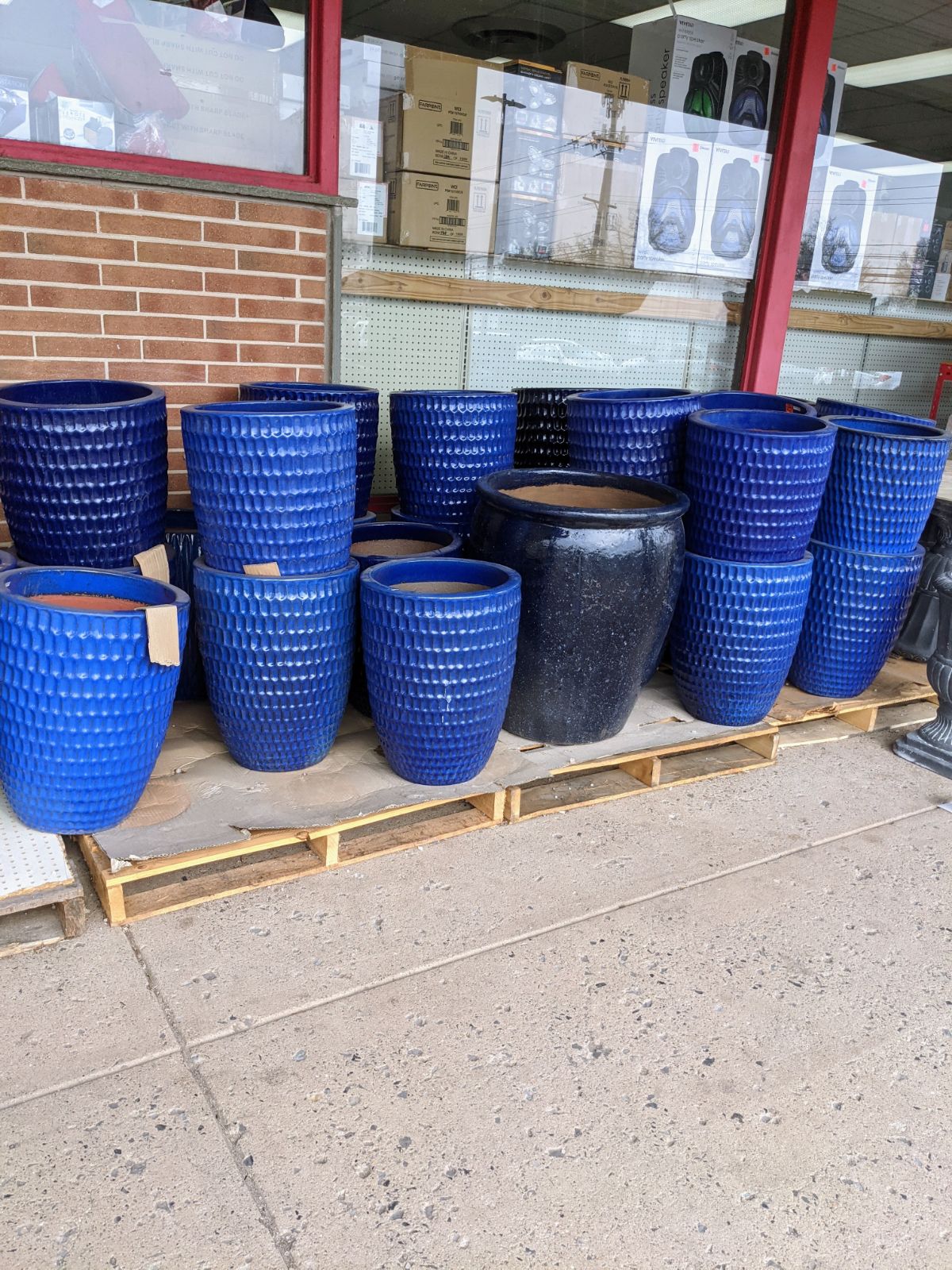 Large cobalt blue pottery flower pots at Ollies in Pottstown