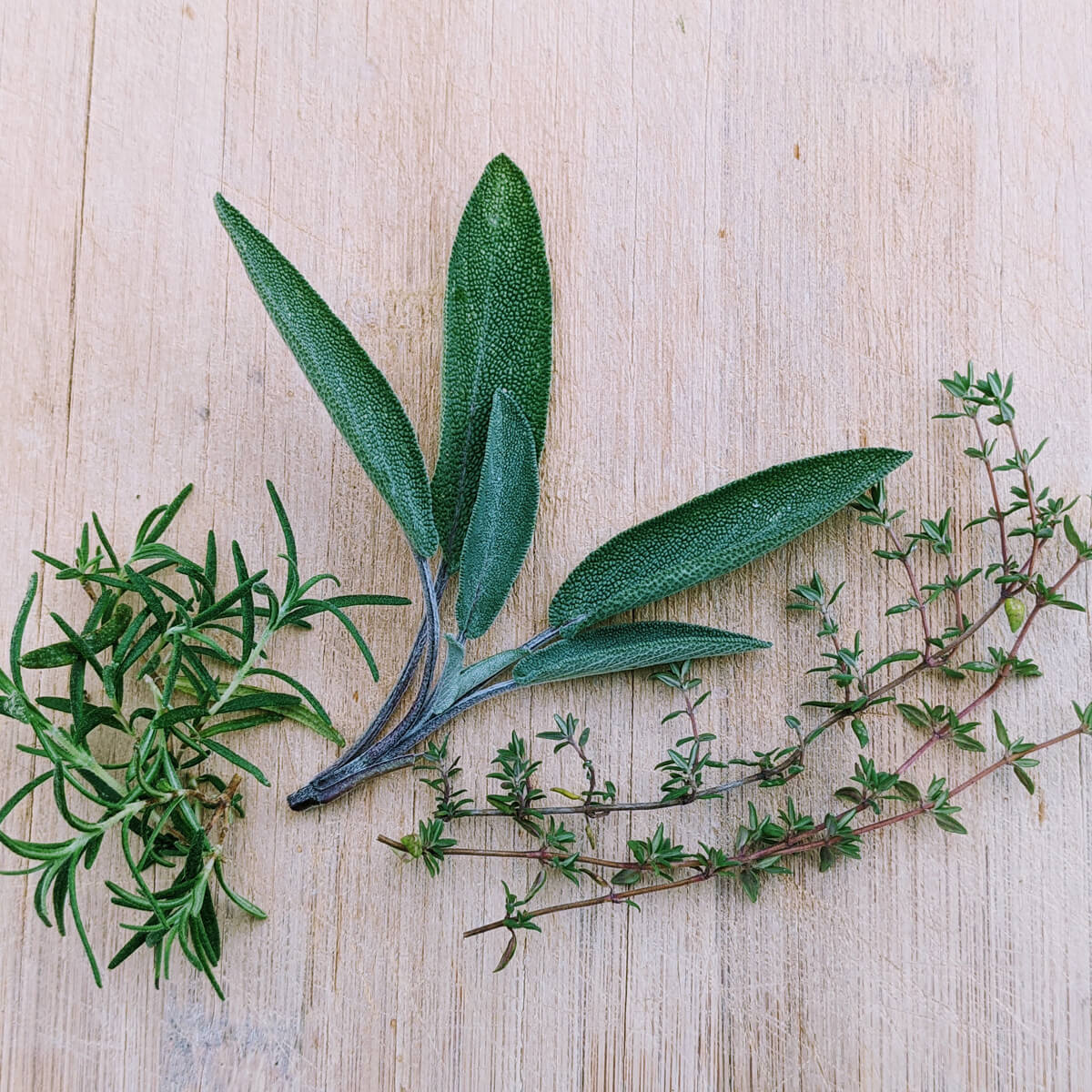 Fresh rosemary, sage, and thyme - Try different herb garnishes and replacements in your recipes.