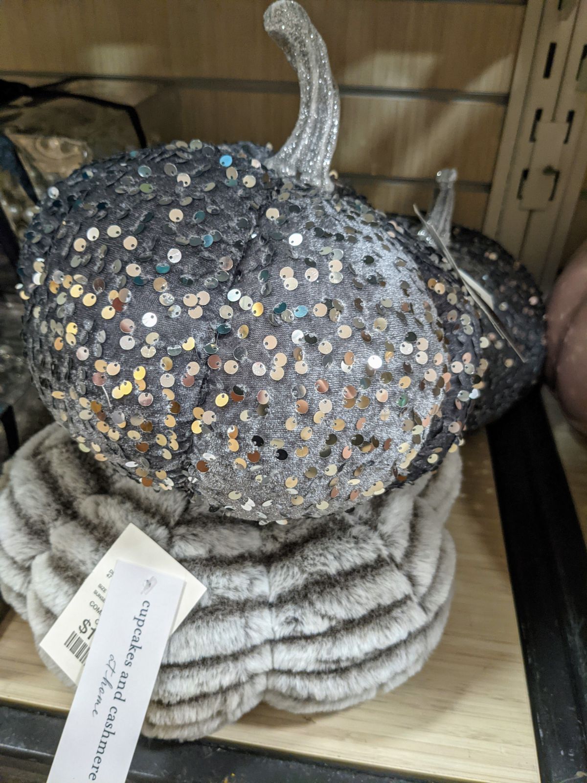 Silver Sequin Plush Decorative Pumpkin