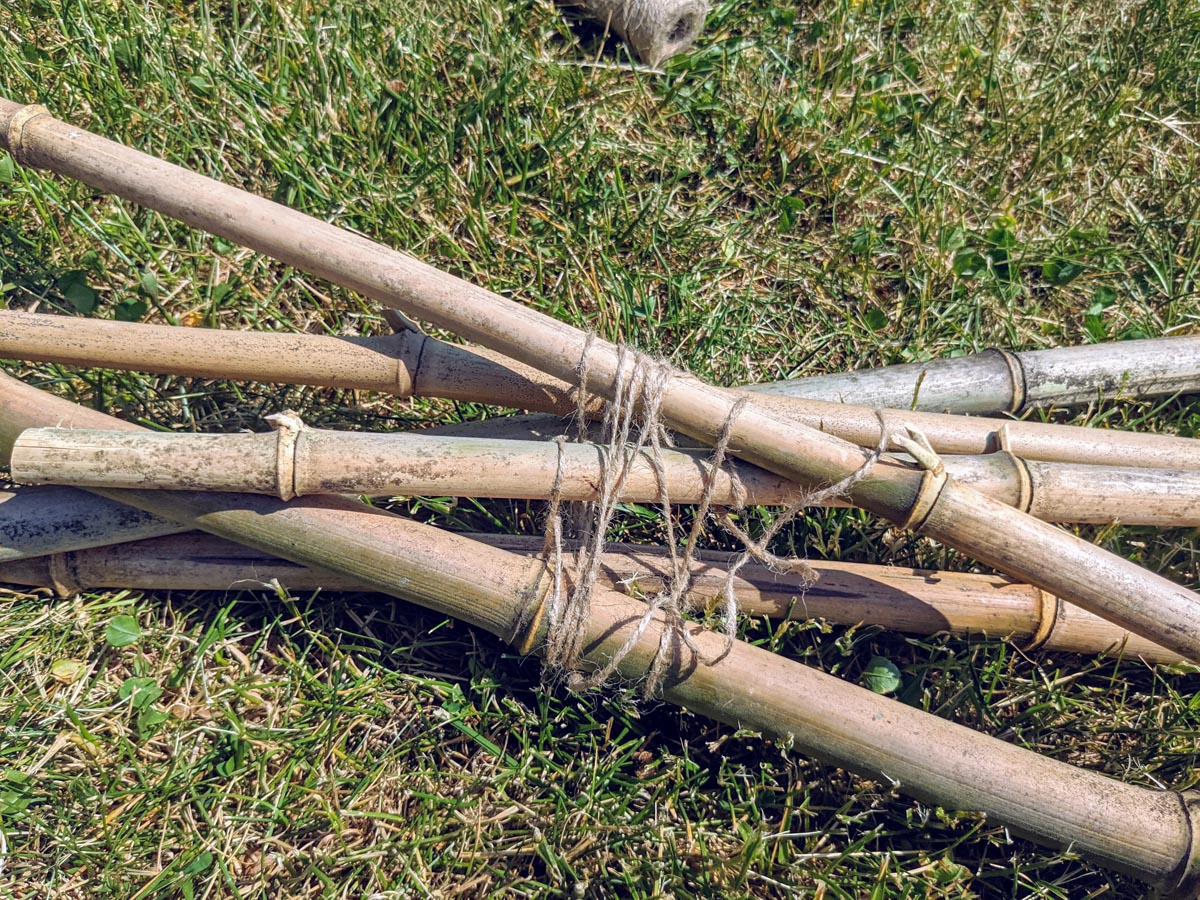 Bamboo Teepee tied with Jute Twine in grass