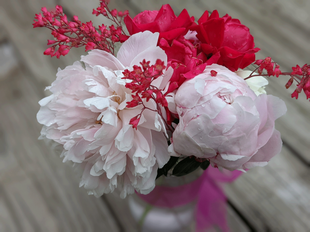 Bouquet of peonies and roses I made for my bestie