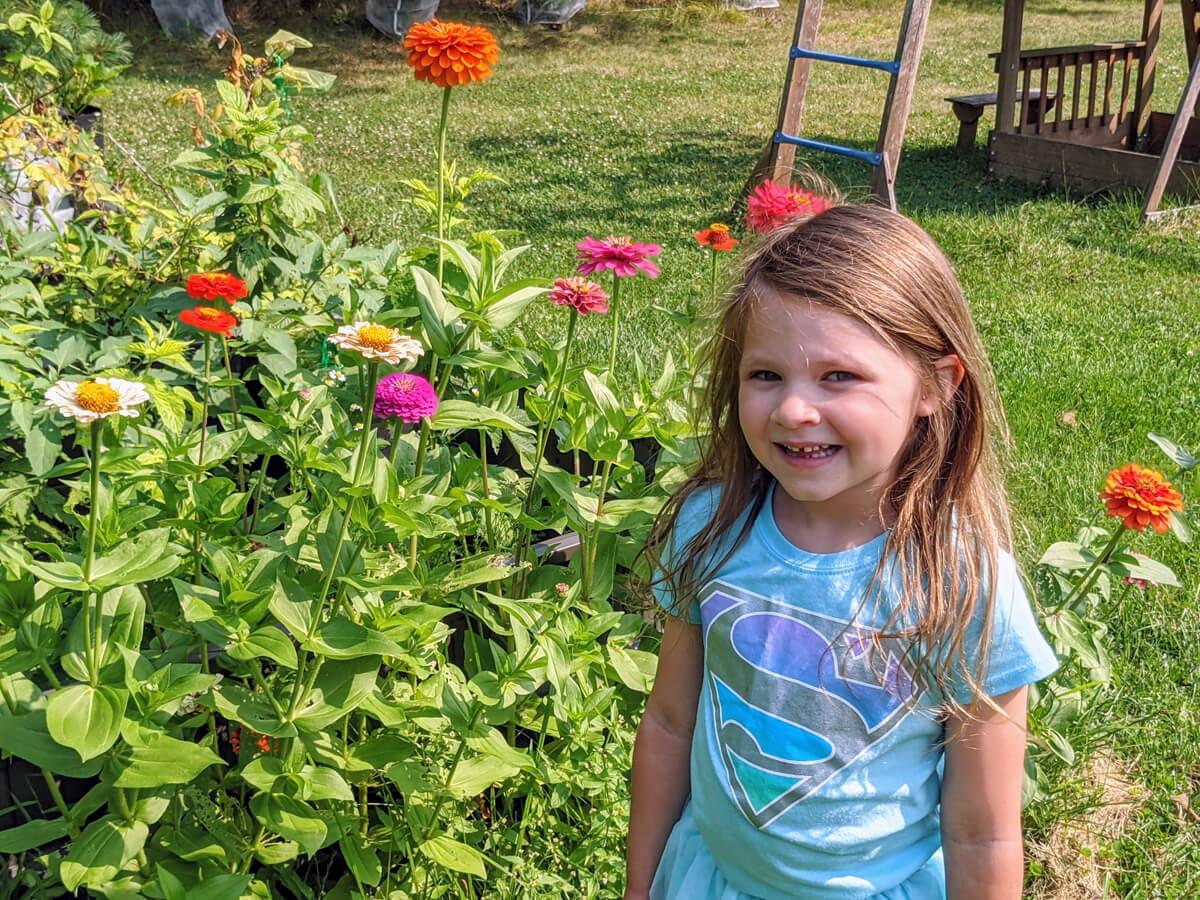 Little Daughter in the Zinnia Garden