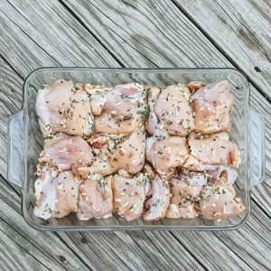 Marinated Chicken Thighs in a Glass Pan