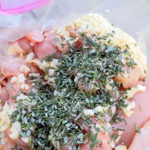 Minced Rosemary and Garlic as a marinade for chicken in a baggie