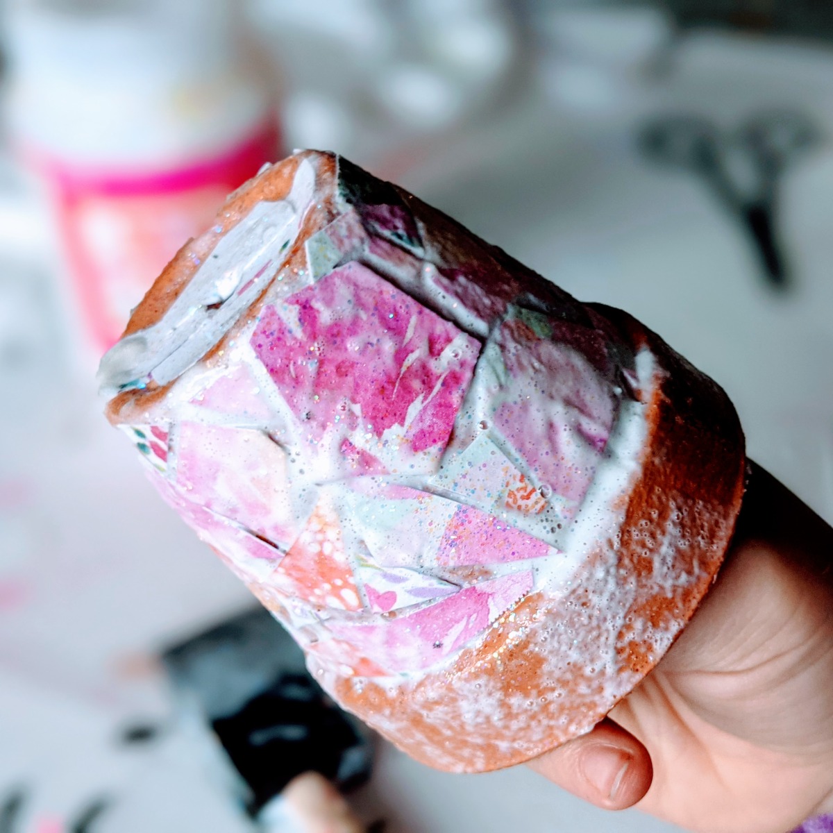 Craft Paper Decoupage on Terra Cotta Pot