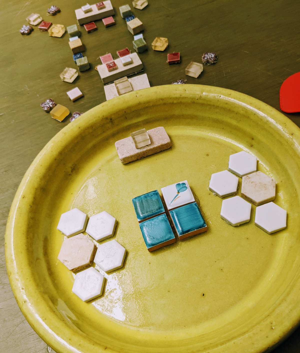 Arranging Mosaic Tiles on Pollinator Watering Dish