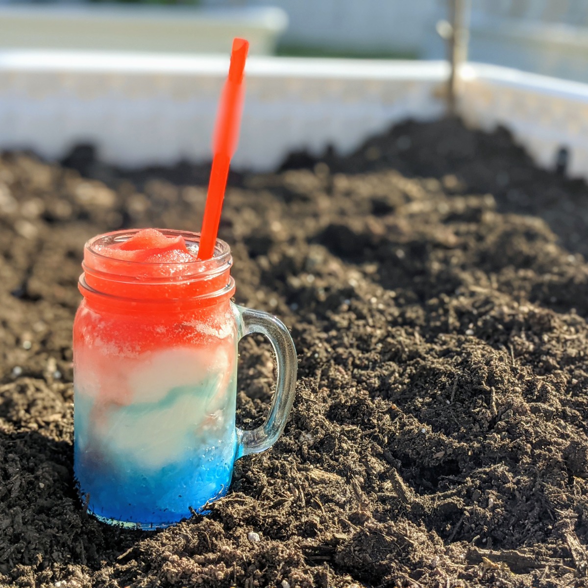 Cool drinks for hot gardeners - red white and blue layered frozen drink