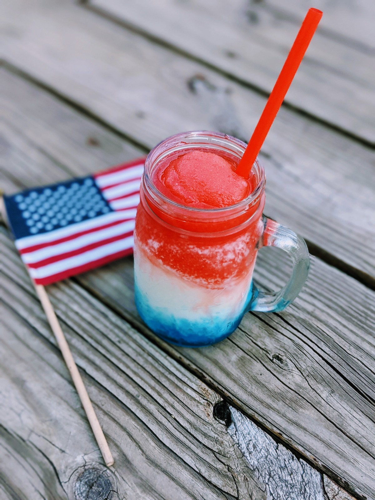 Frozen drink with a flag in red white and blue