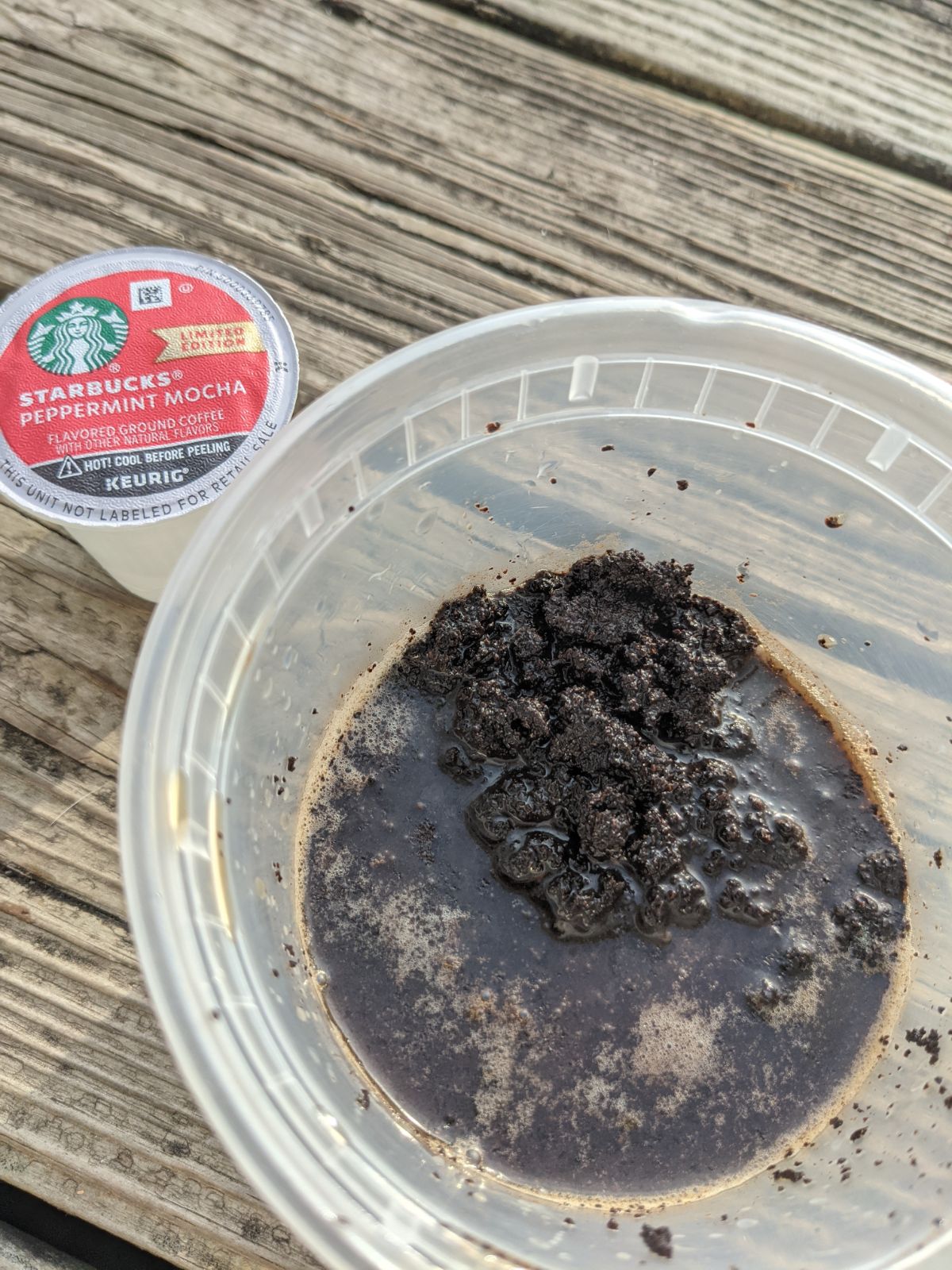 Coffee pod and coffee grounds for the garden in a container