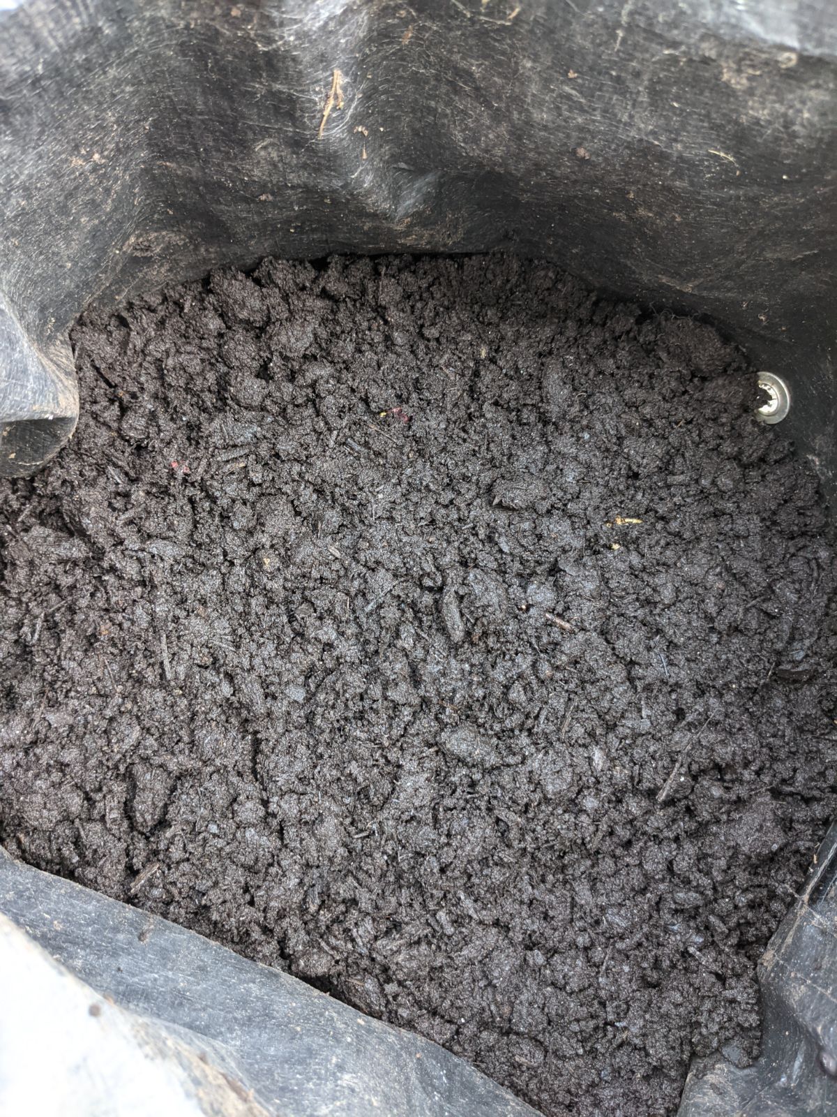 Garden grow bag of soil for potato container garden