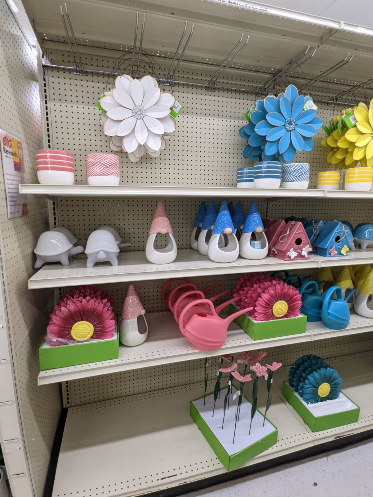 Pink, blue, and yellow flower stepping stones, gnomes, and more at Big Lots 