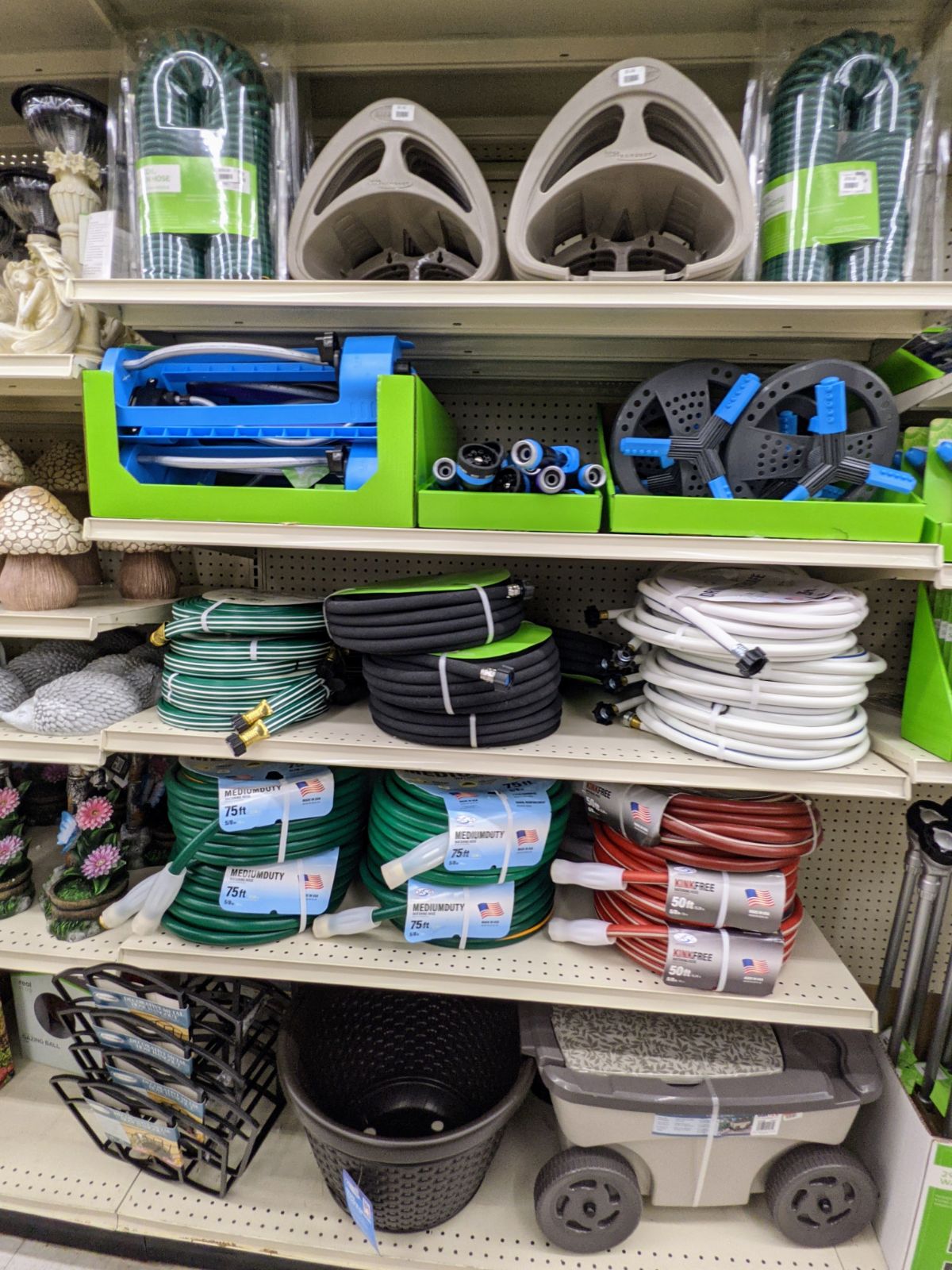 Big Lots hoses selection including soaker hoses, traditional garden hoses and more