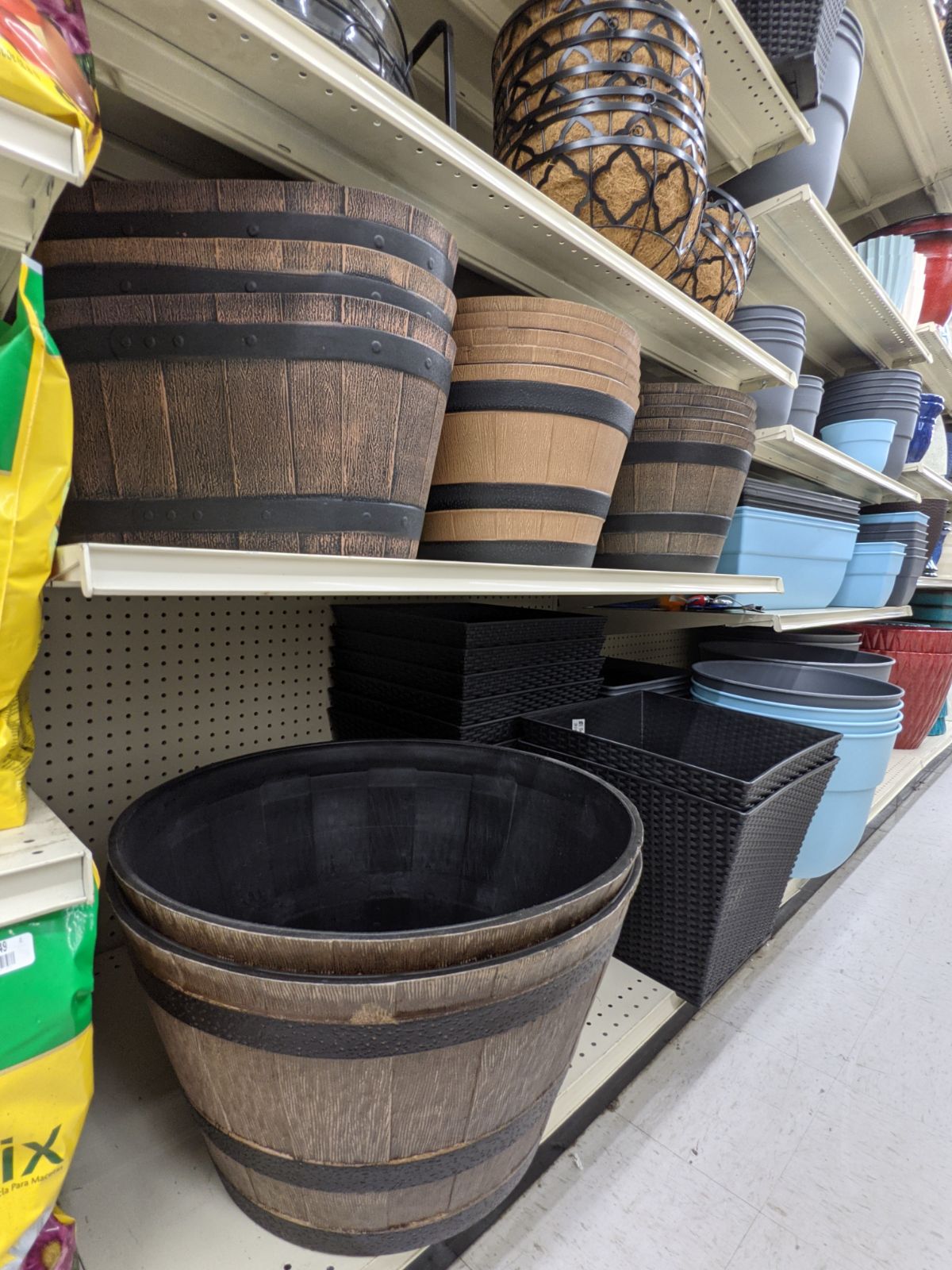 Plastic Whisky Barrel planters at Big Lots Boyertown