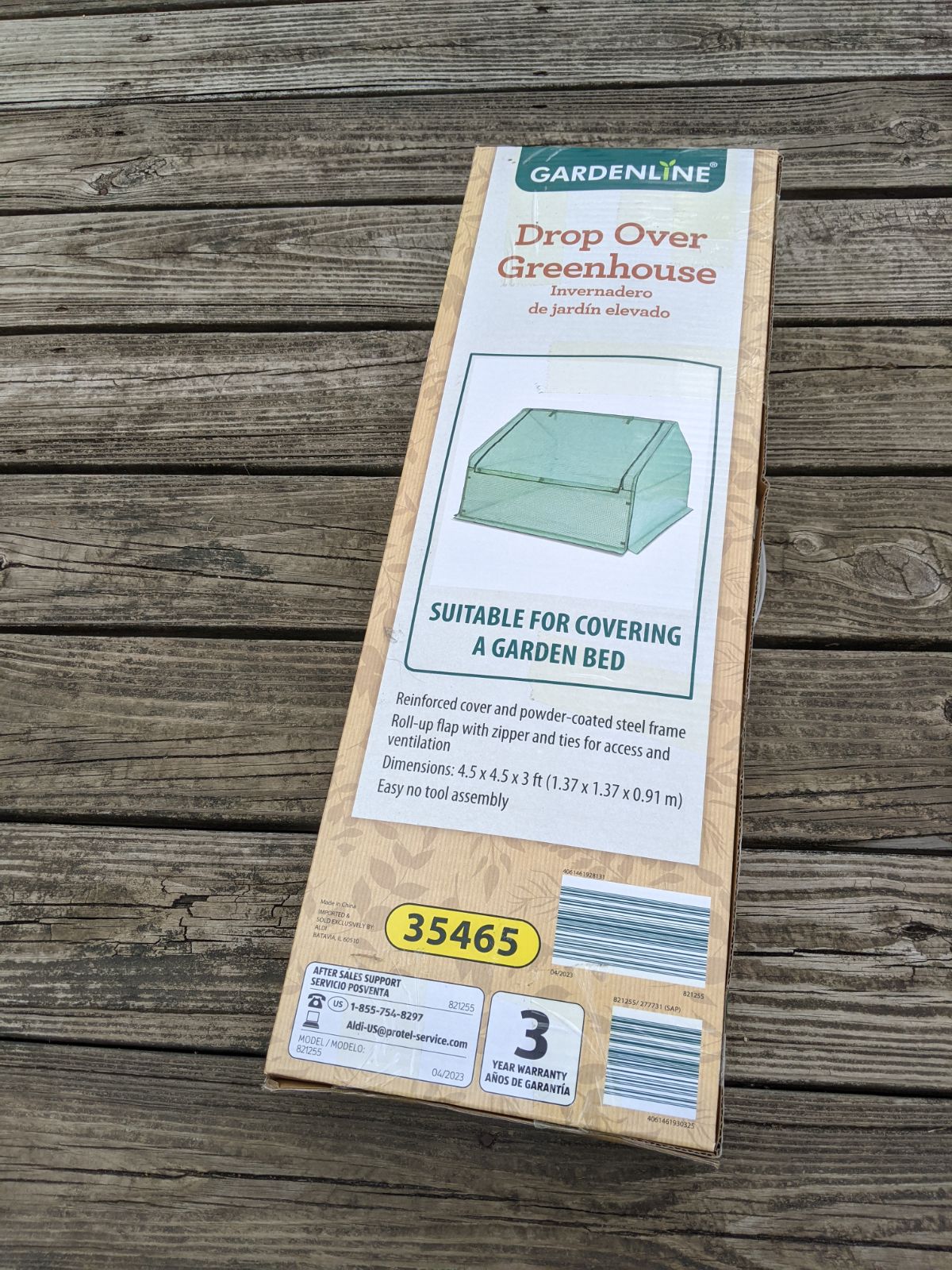 Back of package of Aldi greenhouse cover