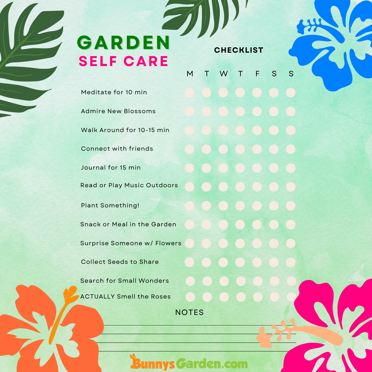 Free Garden Self Care Printable Checklist